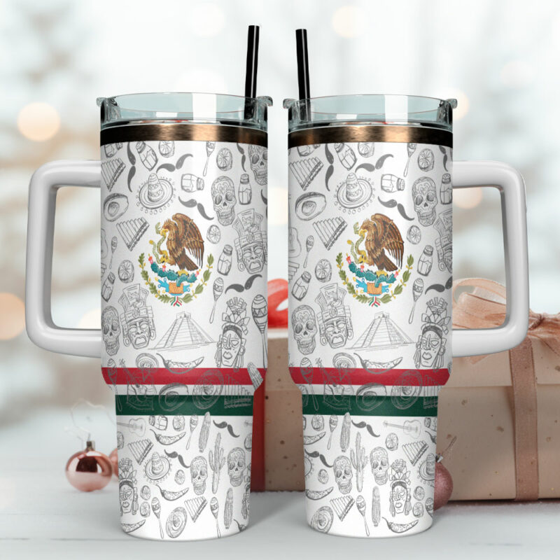 Mexico Flag Custom Stanley Quencher 40oz Stainless Steel Tumbler With Handle - Threewoofs - Image 4