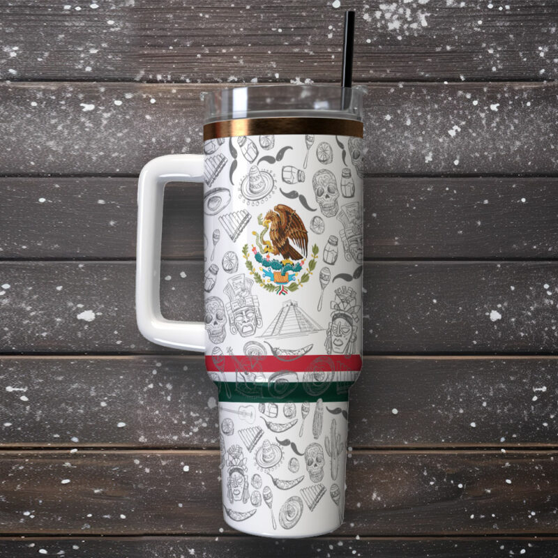 Mexico Flag Custom Stanley Quencher 40oz Stainless Steel Tumbler With Handle - Threewoofs - Image 2