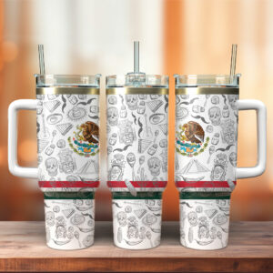 Mexico Flag Custom Stanley Quencher 40oz Stainless Steel Tumbler With Handle - Threewoofs