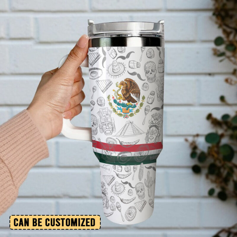 Mexico Flag Custom Stanley Quencher 40oz Stainless Steel Tumbler With Handle - Threewoofs - Image 3