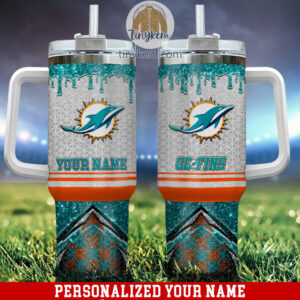 Personalized Miami Football Tumbler with Straw - Custom Name & Team Support