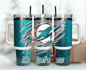 Miami Dolphins NFL Custom Stanley Quencher 40oz Stainless Steel Tumbler With Handle - Threewoofs