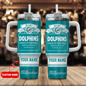 Custom Miami Dolphins Tumbler with Handle - Personalized Football Fan Gift