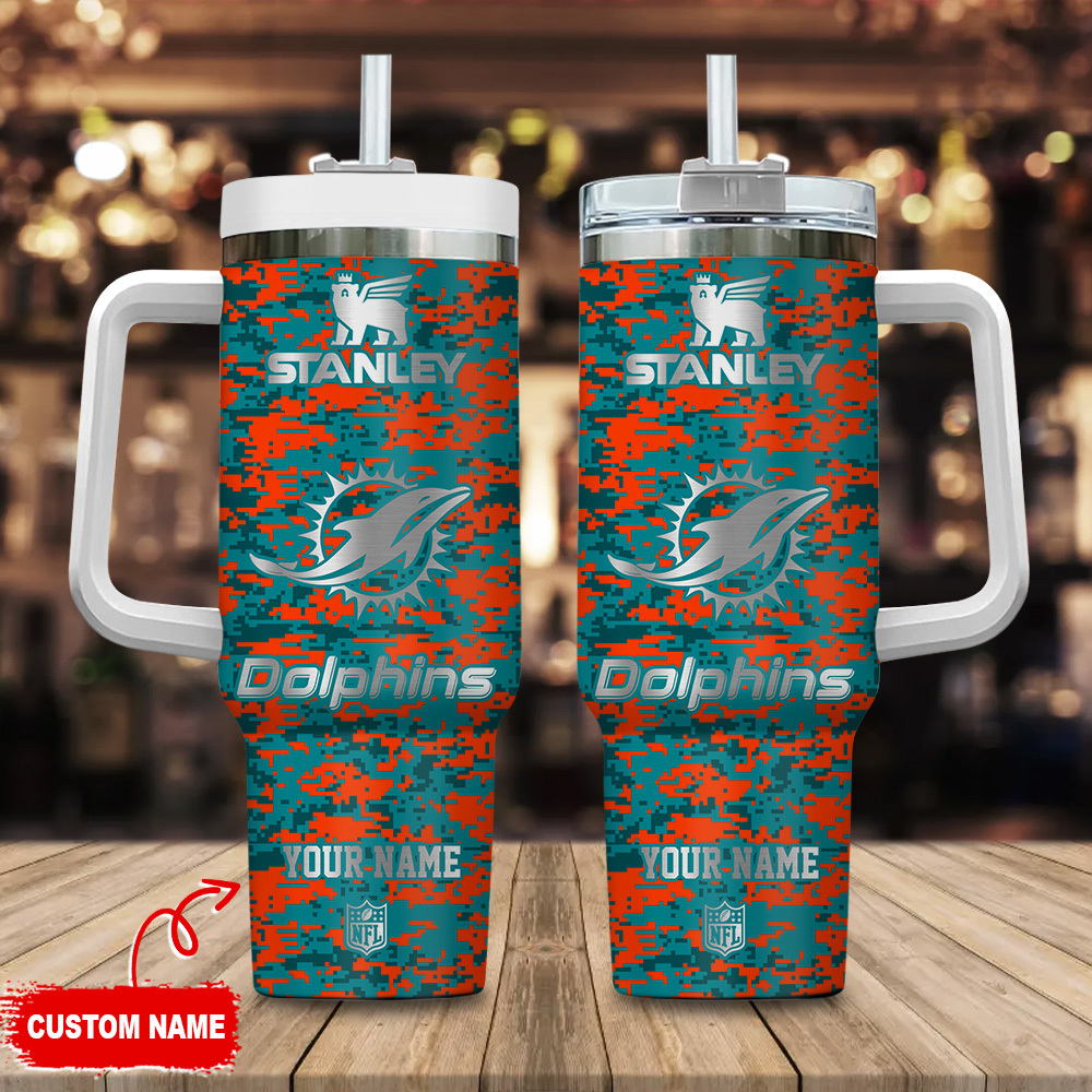 Customized NFL Dolphins Tumbler with Handle - Perfect Gift for Fans