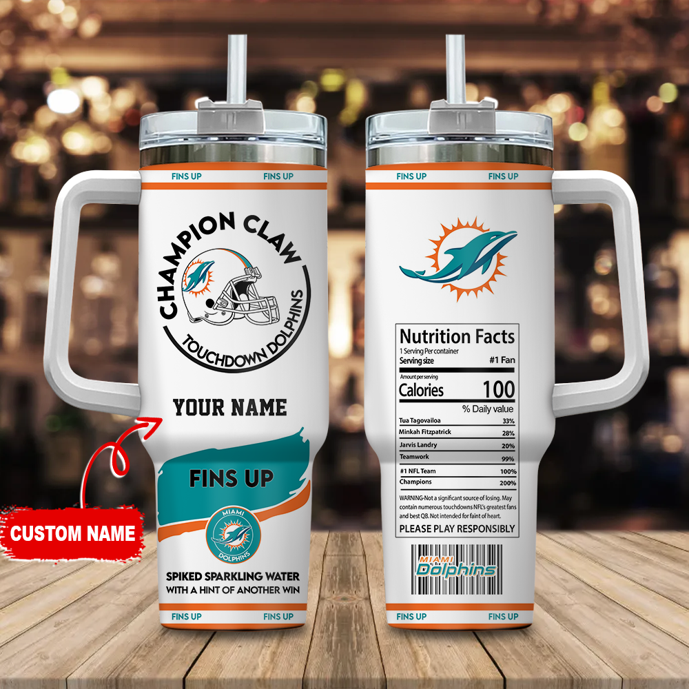 Custom Miami Team Fan Mug with Straw - Personalized Name & Logo