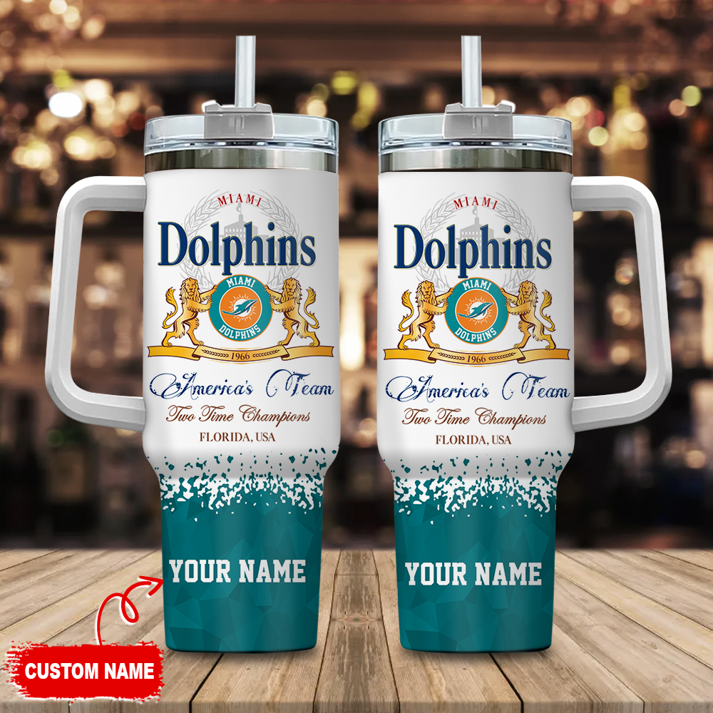 Custom Miami Dolphins Tumbler Mug - Personalized Name, Perfect Gift for Fans