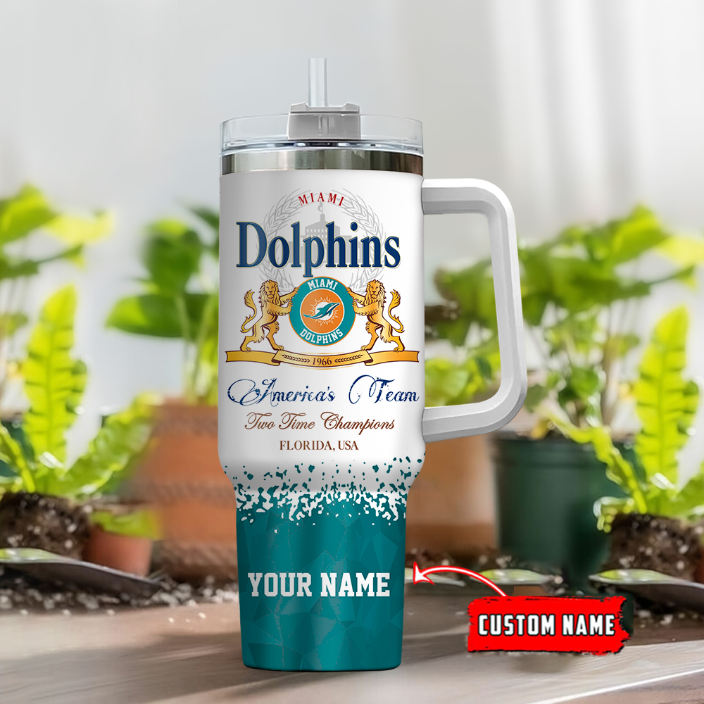 Custom Miami Dolphins Tumbler Mug - Personalized Name, Perfect Gift for Fans - Image 2