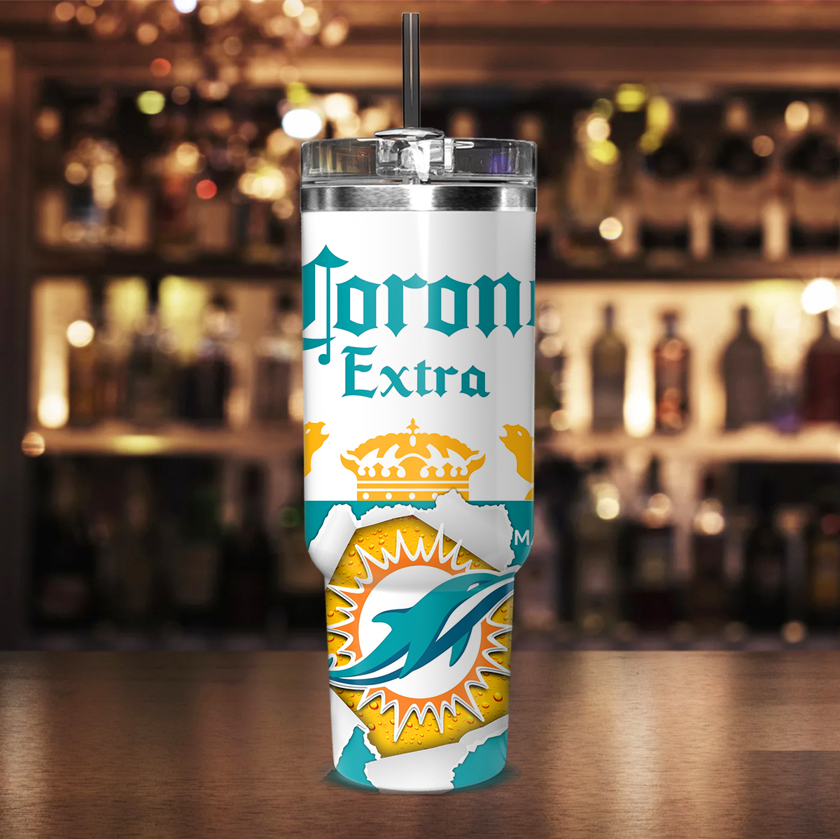 Customizable Miami Dolphins Corona Extra Tumbler Mug - Personalize Your Drinkware! - Image 2