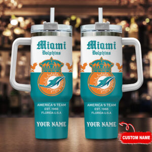 Custom Miami Dolphins Tumbler with Handle - Personalized NFL Fan Gift