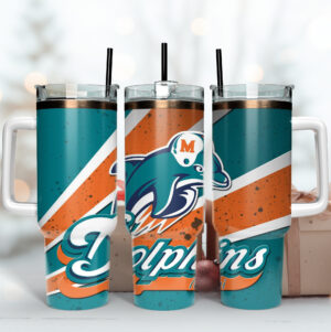 Vibrant Dolphin-Themed Insulated Travel Mug with Straw & Handle - 40oz