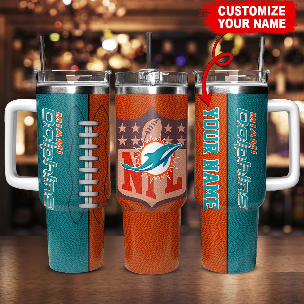 Customizable Miami Dolphins NFL Tumbler - Personalized Name Football Design - Image 2