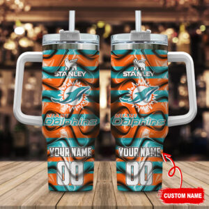 Custom Miami Dolphins Tumbler - Personalized NFL Team Travel Mug with Handle