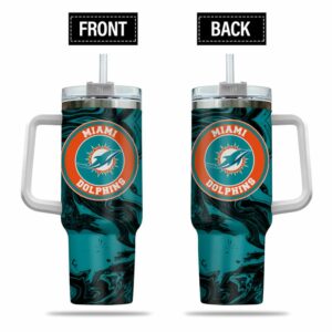 Miami Dolphins Insulated Tumbler with Handle & Straw – Perfect for Game Day!