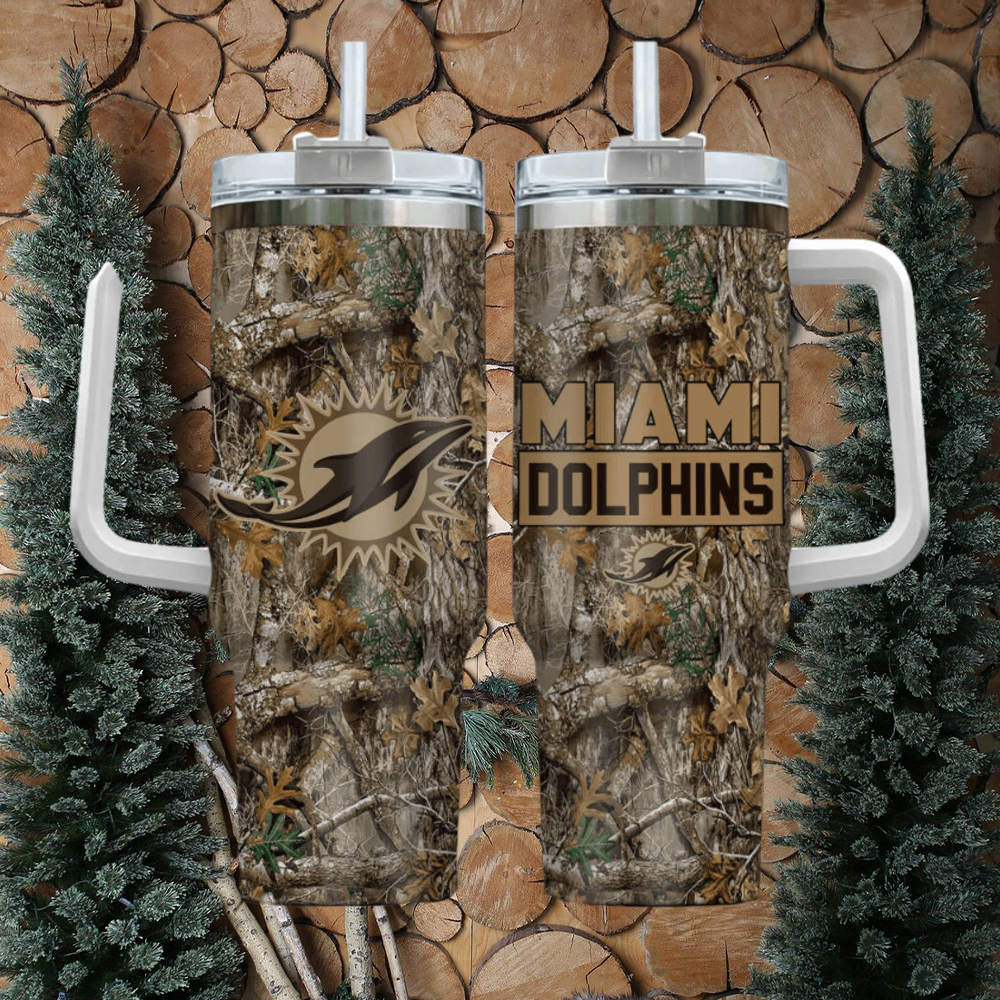 Miami Dolphins Camouflage Tumbler with Handle & Straw - Perfect Gift for Fans - Image 2