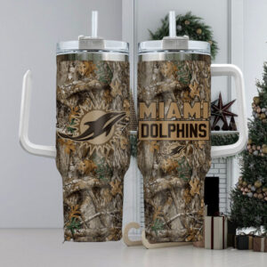 Miami Dolphins Camouflage Tumbler with Handle & Straw - Perfect Gift for Fans