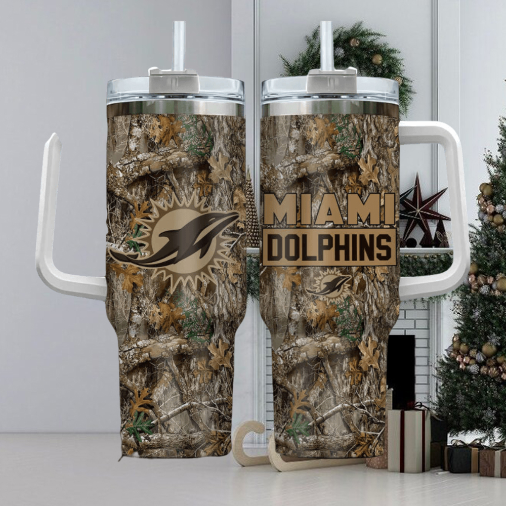 Miami Dolphins Camouflage Tumbler with Handle & Straw - Perfect Gift for Fans