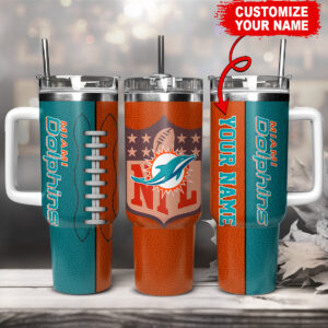 Customizable Miami Dolphins NFL Tumbler - Personalized Name Football Design
