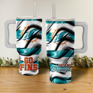Miami Dolphins Stainless Steel Tumbler with Handle & Straw - Go Fins Design