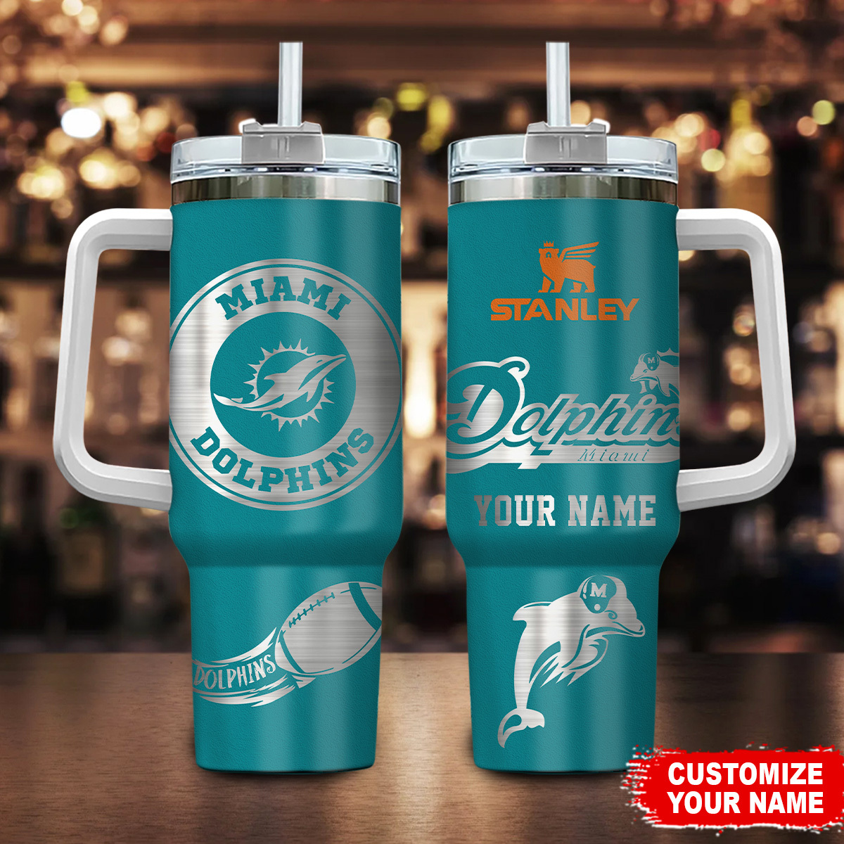Custom Miami Dolphins Stanley Mug - Personalized NFL Fan Gift