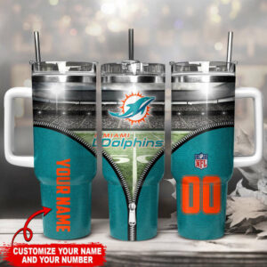 Custom Miami Football Tumbler with Handle - Personalized Name & Number
