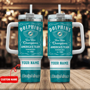 Customizable Miami Dolphins Championship Tumbler with Handle and Straw