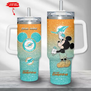 Personalized Miami Dolphins Glitter Tumbler with Mickey Design