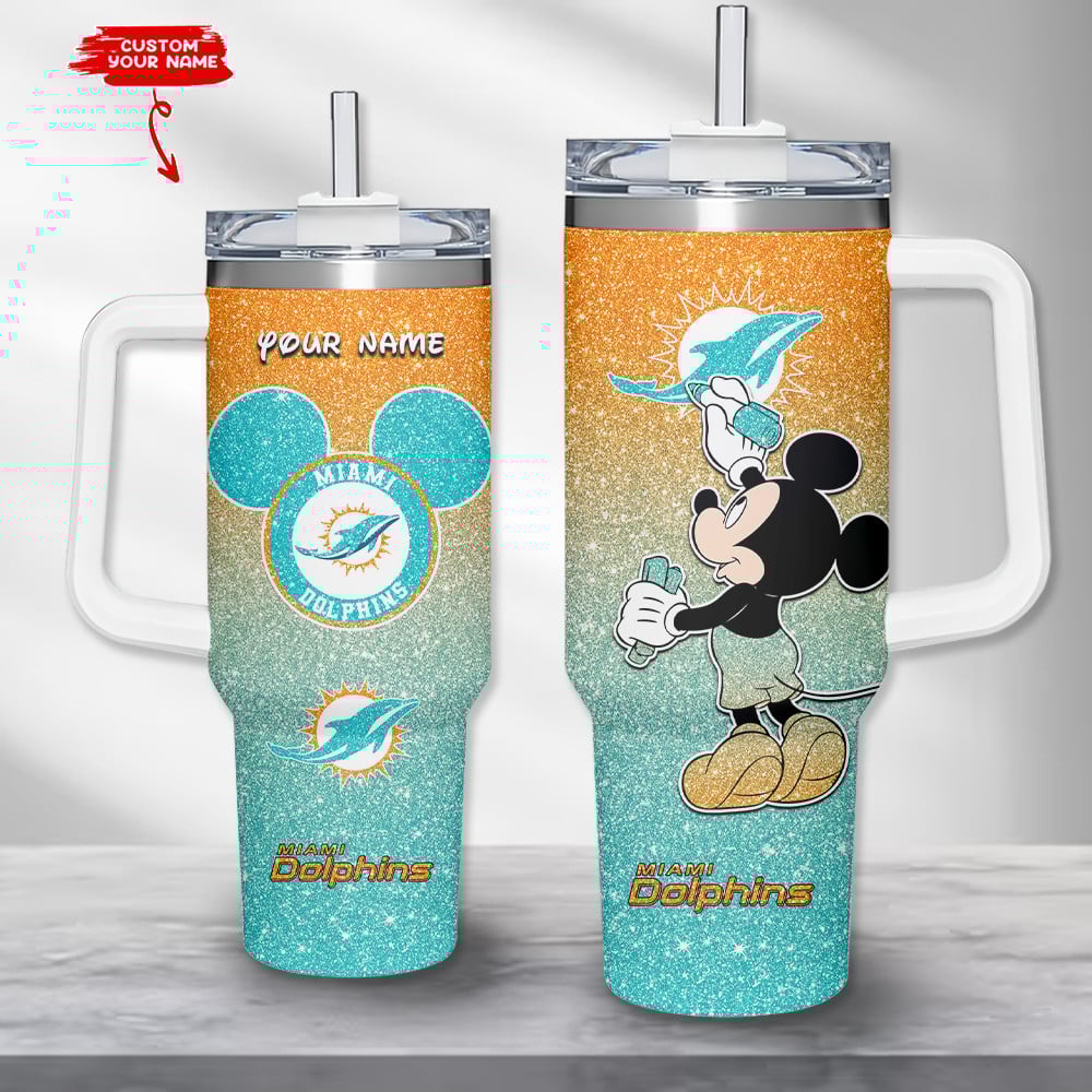 Personalized Miami Dolphins Glitter Tumbler with Mickey Design
