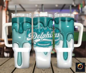 Stylish Dolphins Tumbler with Handle - Perfect for Sports Fans & On-the-Go