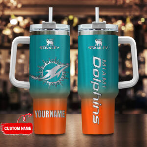 Custom Miami Dolphins Stainless Steel Tumbler with Handle & Straw - Personalized Gift