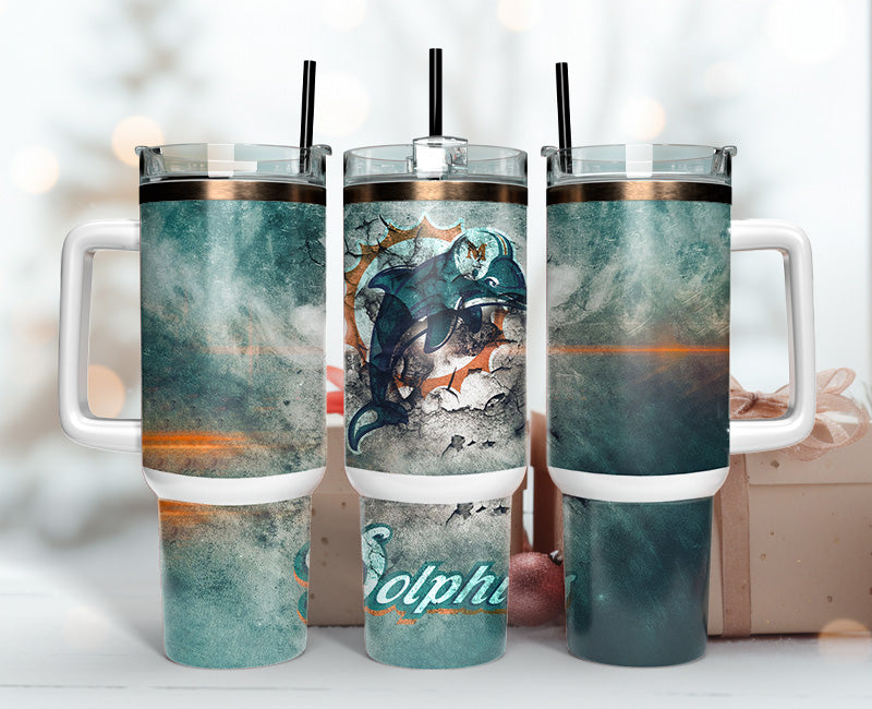 Ocean-Themed Insulated Tumbler with Handle & Straw - 40oz