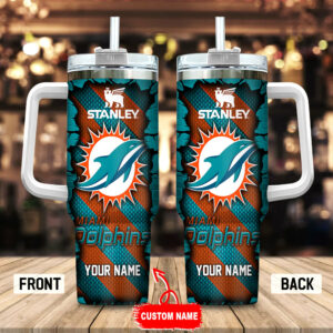 Personalized Miami Dolphins Tumbler with Straw - Custom Name Gift