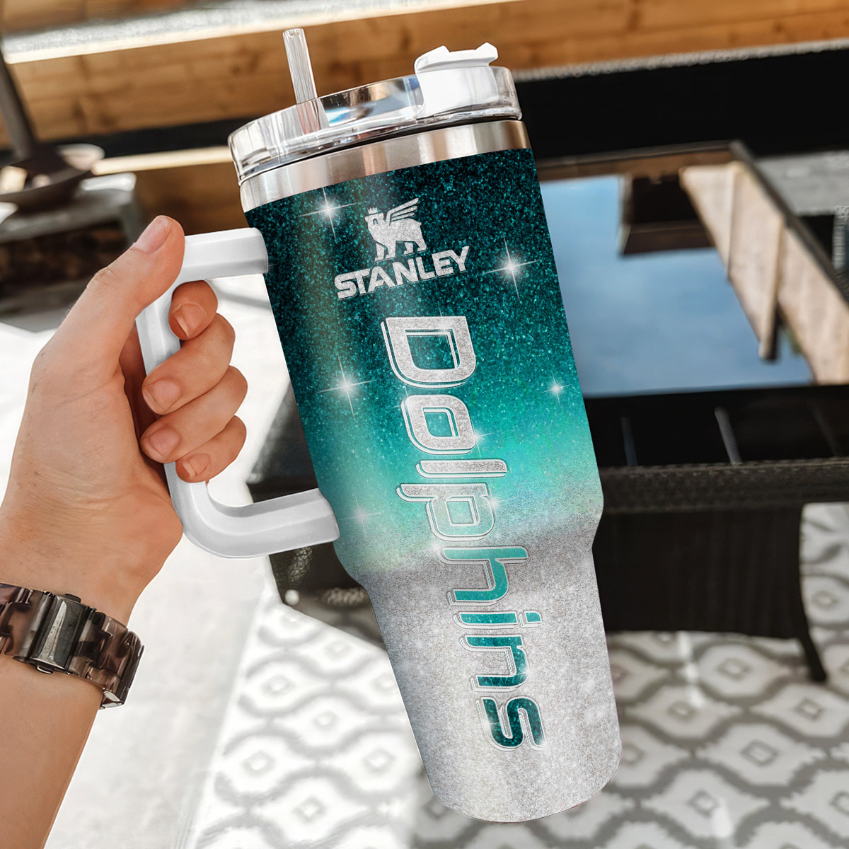 Customizable Dolphins Tumbler - Personalized Stanley Cup with Handle & Straw - Image 3