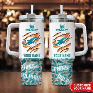 Personalized Miami Dolphins Tumbler with Handle - Custom Name Gift