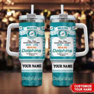 Custom Miami Dolphins Tumbler with Handle - Personalized NFL Fan Mug
