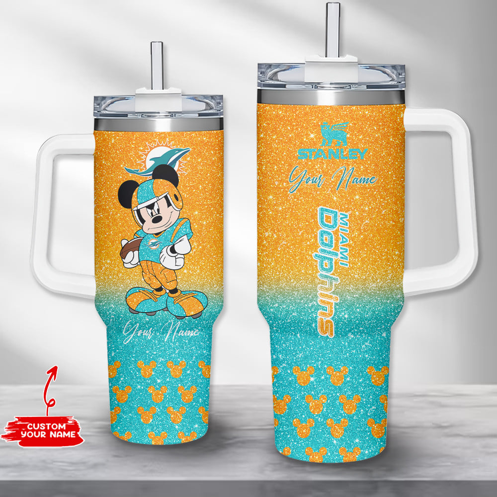 Custom Name Miami Dolphins Tumbler with Mickey Design - Perfect Gift!
