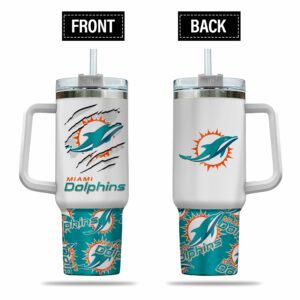 Miami Dolphins Insulated Tumbler with Handle & Straw - Perfect for Fans