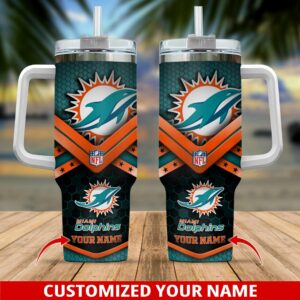 Personalized Miami Dolphins Tumbler with Handle - Custom Name Gift