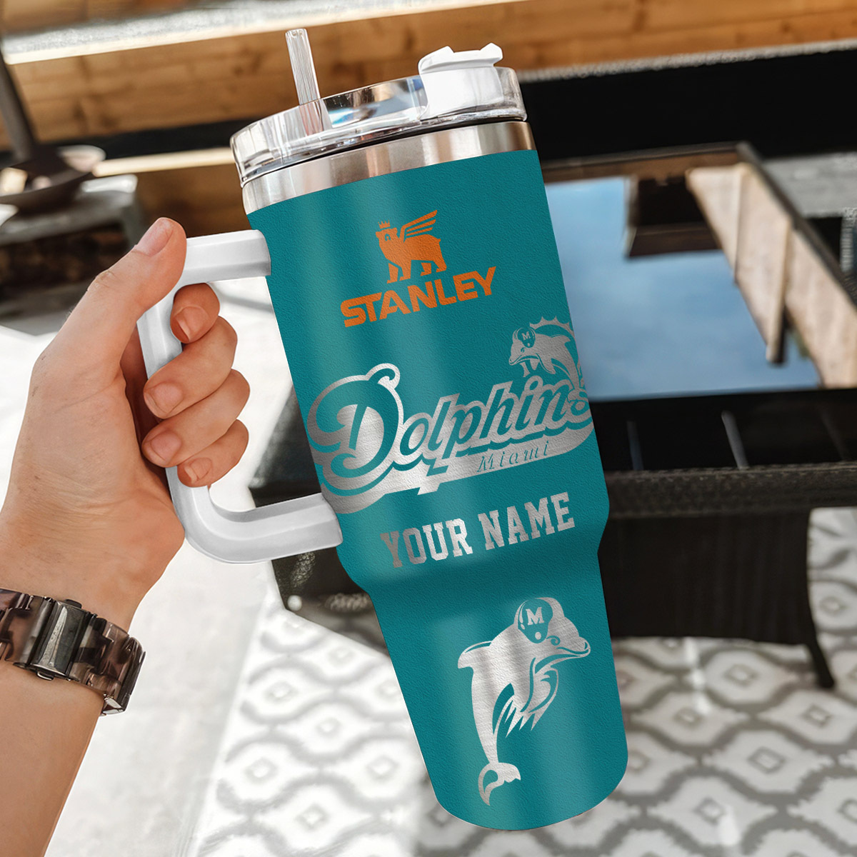 Custom Miami Dolphins Stanley Mug - Personalized NFL Fan Gift - Image 3