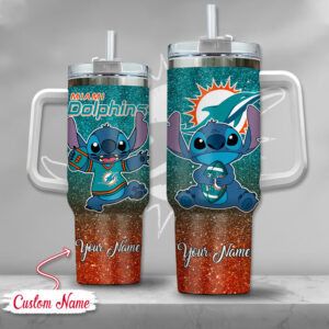 Custom Miami Dolphins Tumbler with Handle - Personalized Stitch Design