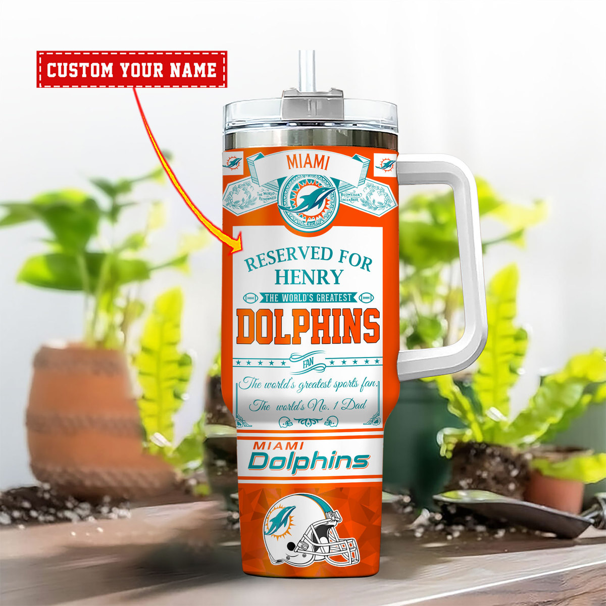 Personalized Miami Dolphins Tumbler - Custom Name Gift for Fans - Image 2