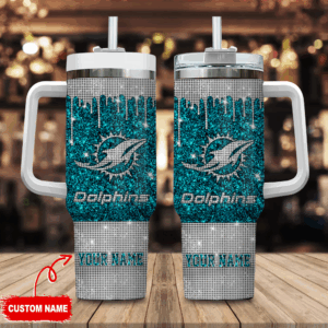 Custom Glitter Dolphin Tumbler with Handle & Straw - Personalized Sparkle Mug
