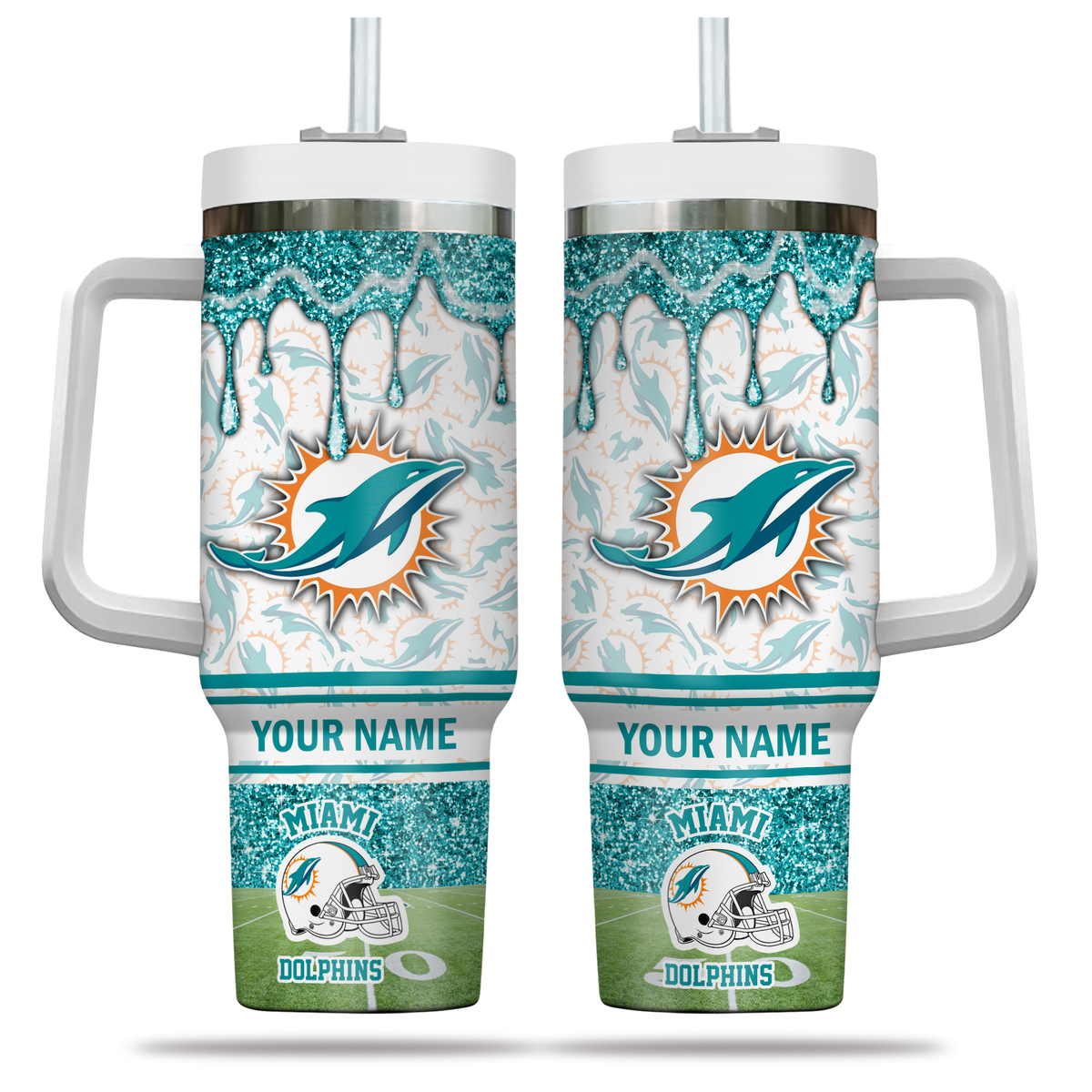 Personalized Miami Dolphins Glitter Tumbler with Custom Name - Image 2