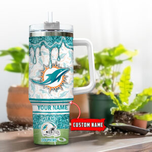 Personalized Miami Dolphins Glitter Tumbler with Custom Name