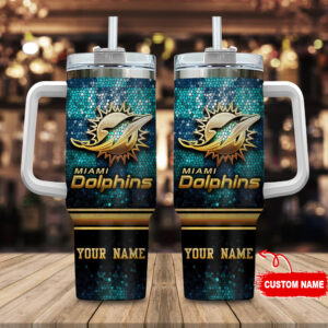 Custom Miami Dolphins Tumbler with Handle - Personalized NFL Fan Gift