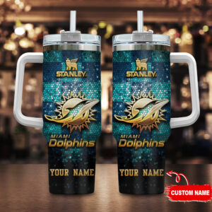 Custom Miami Dolphins Tumbler with Handle - Personalized NFL Fan Gift