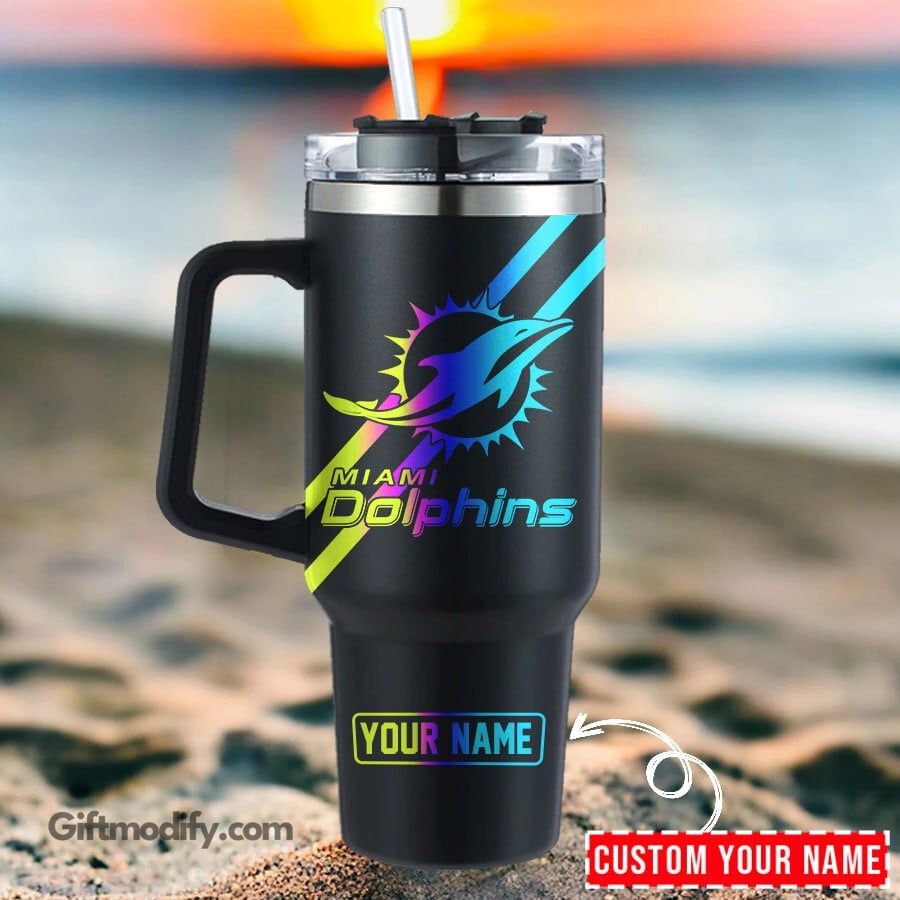 Customizable Miami Dolphins Tumbler with Handle - Personalized Gift