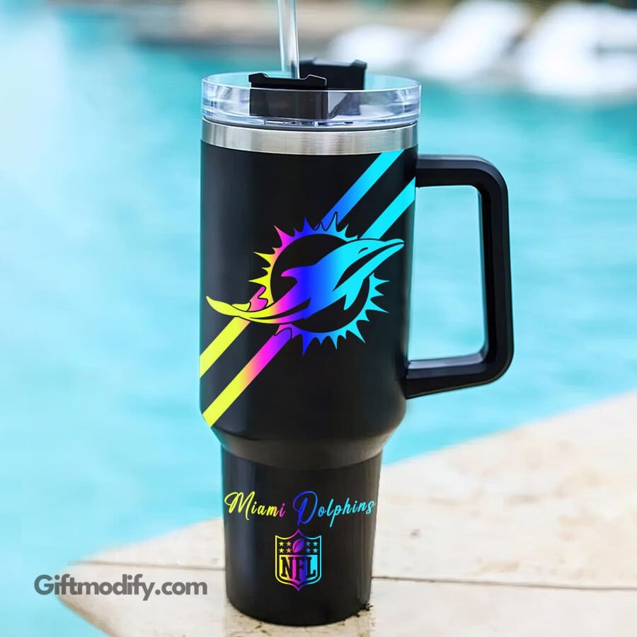 Customizable Miami Dolphins Tumbler with Handle - Personalized Gift - Image 2