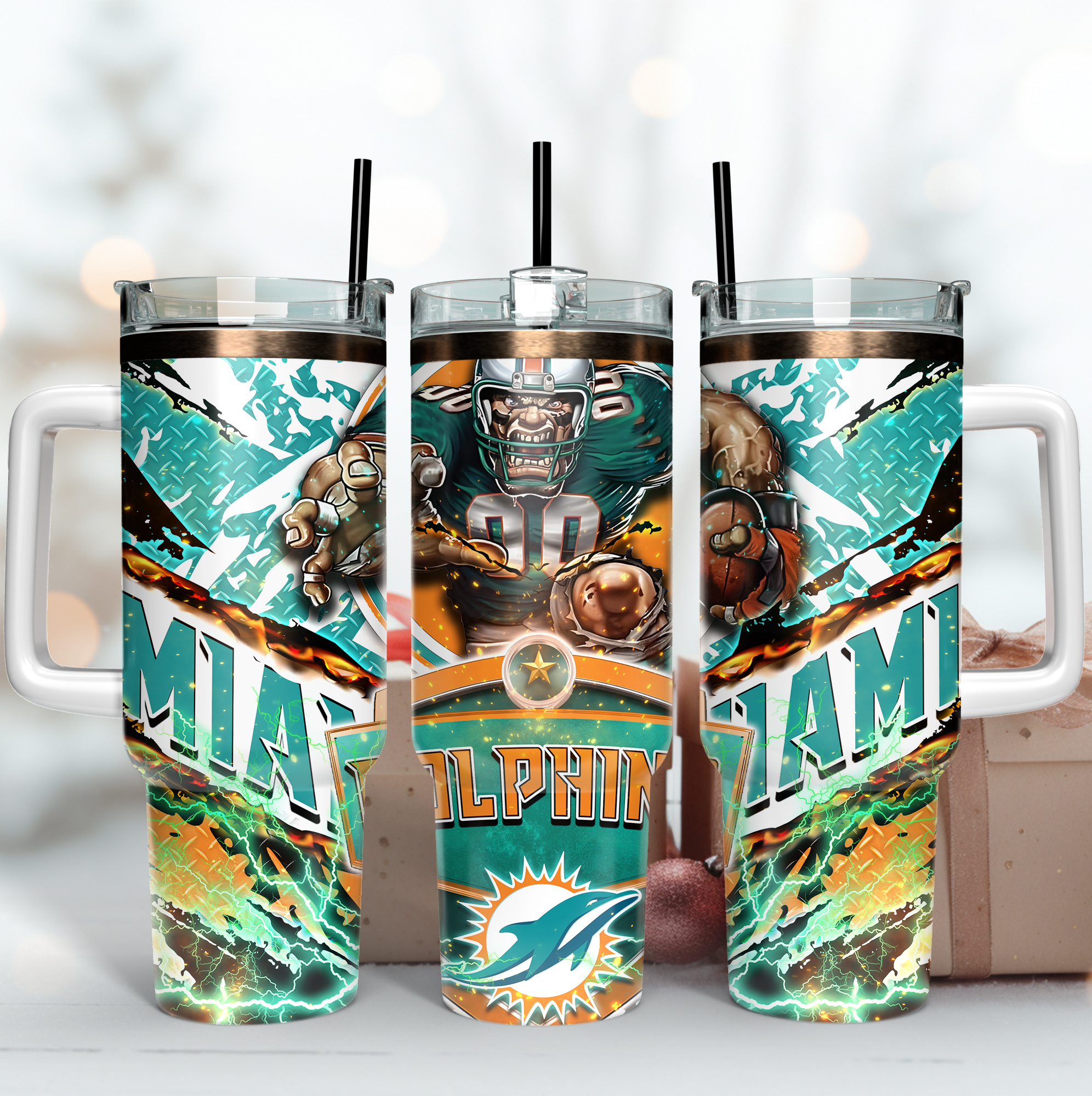 Miami Dolphins Graphic Tumbler with Handle - Perfect Gift for Fans