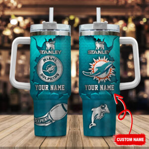 Custom Miami Dolphins Tumbler with Handle - Personalized Fan Gift