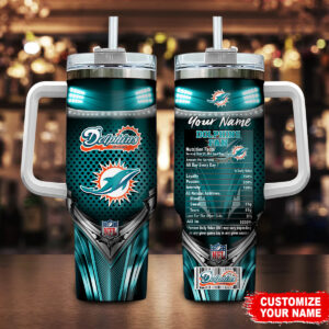 Custom Miami Dolphins Fan Mug with Handle & Straw - Personalized Gift for Die-Hard Fans